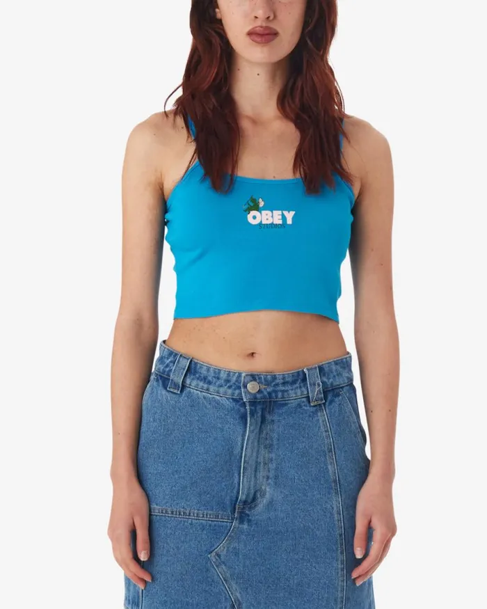 Women SITTING FAIRY SPAGHETTI STRAP CROP TANK Clay OBEY Clothing TSHIRTS
