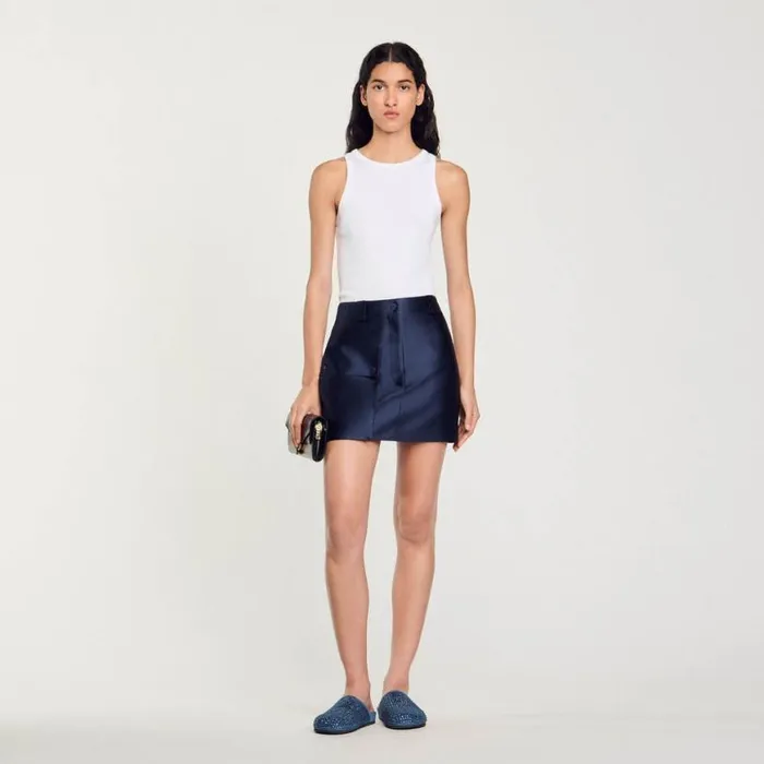 Women Skirts SANDRO Satin Short Skirt Midnight Blue
