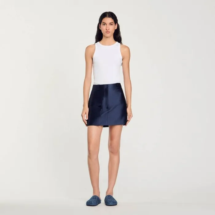 Women Skirts SANDRO Satin Short Skirt Midnight Blue