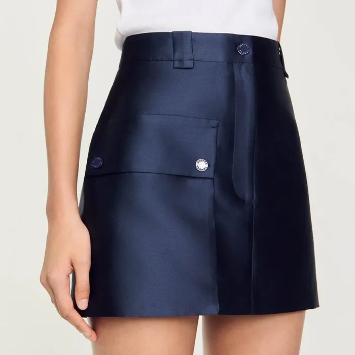 Women Skirts SANDRO Satin Short Skirt Midnight Blue