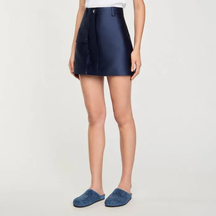 Women Skirts SANDRO Satin Short Skirt Midnight Blue