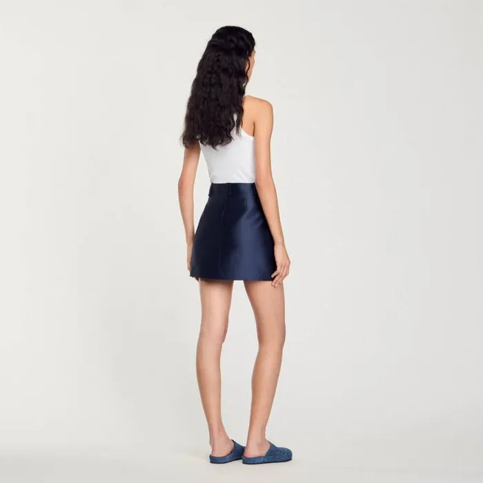Women Skirts SANDRO Satin Short Skirt Midnight Blue