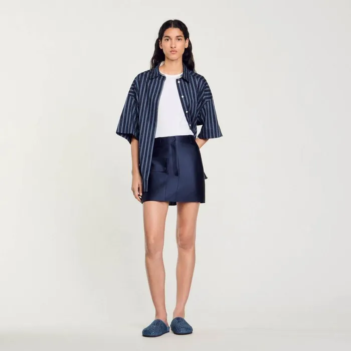 Women Skirts SANDRO Satin Short Skirt Midnight Blue