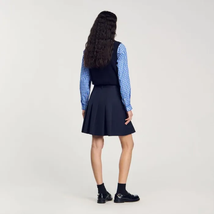 Women Skirts SANDRO Short Asymmetrical Pleated Skirt Navy Blue