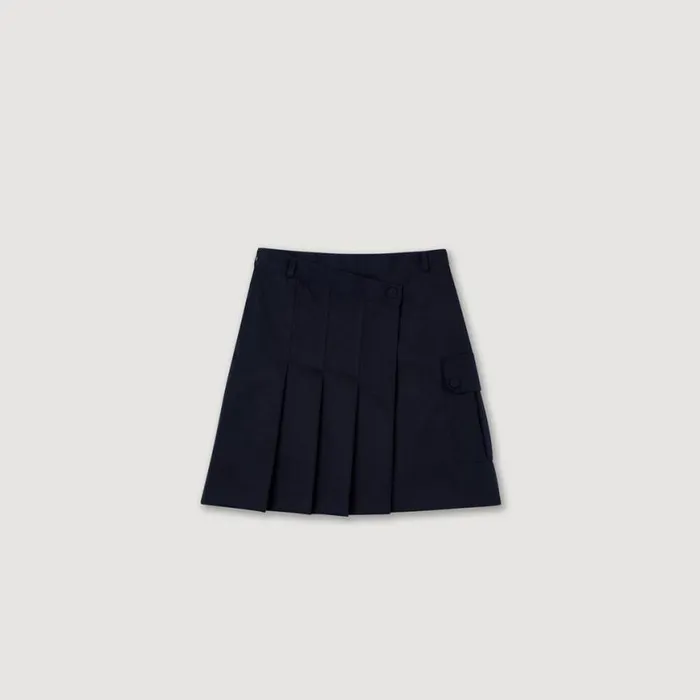 Women Skirts SANDRO Short Asymmetrical Pleated Skirt Navy Blue