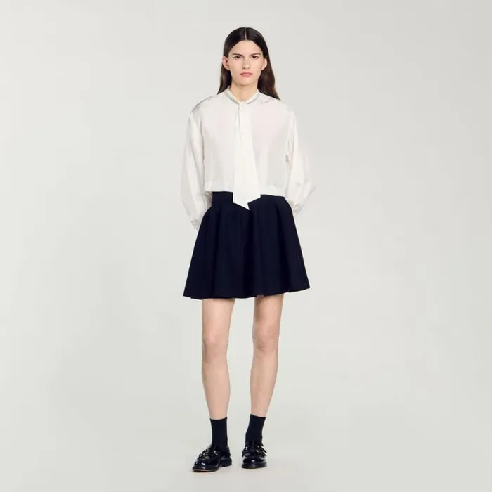 Women Skirts SANDRO Short Knit Skirt Navy Blue