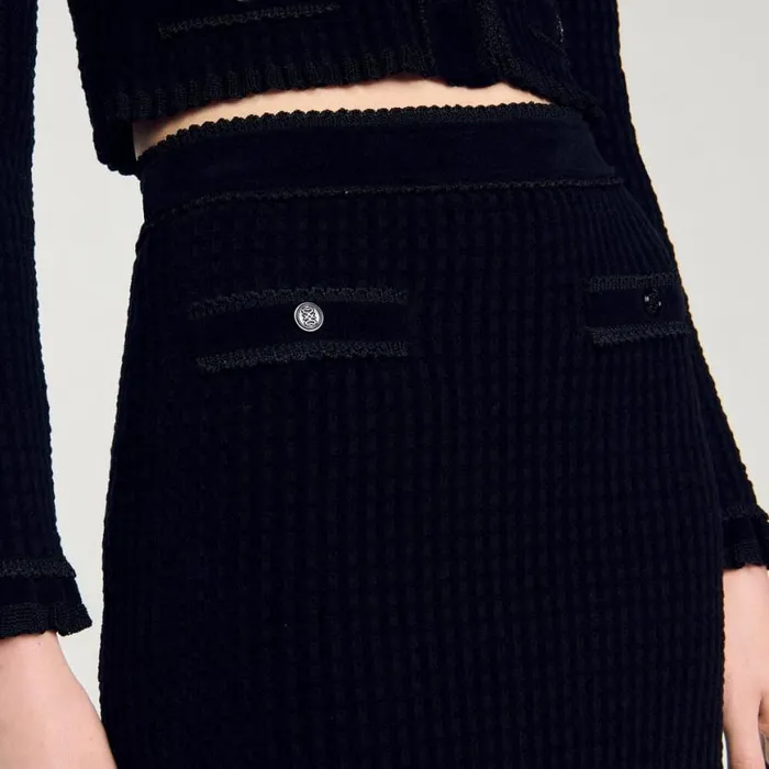 Women Skirts SANDRO Velvet Knit Midi Skirt Black