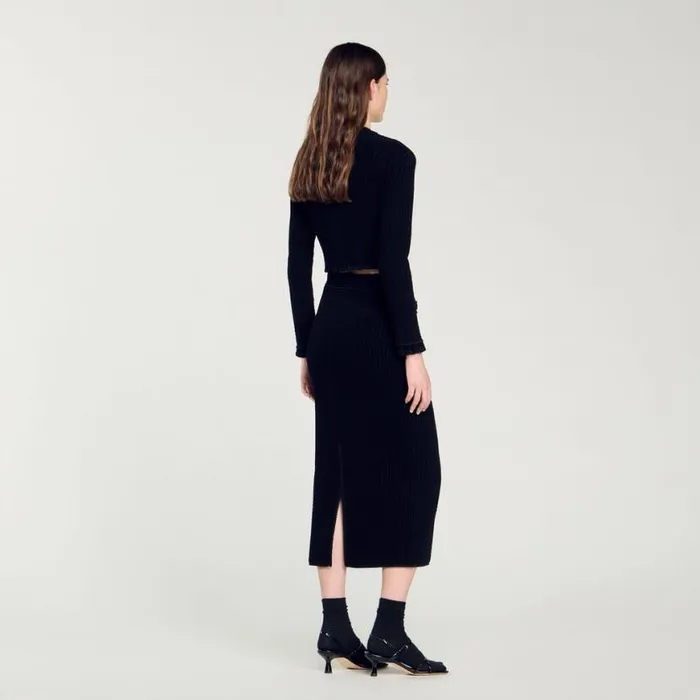 Women Skirts SANDRO Velvet Knit Midi Skirt Black