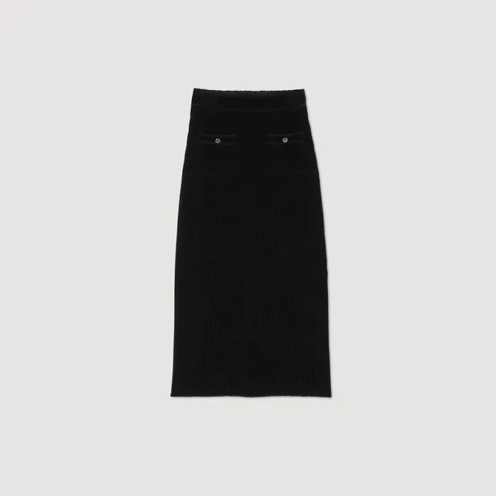 Women Skirts SANDRO Velvet Knit Midi Skirt Black