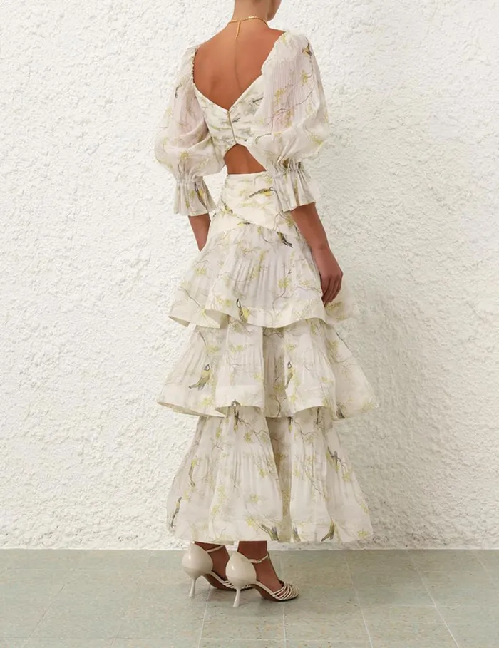 Women Skirts Zimmermann Pleated Tiered Skirt Acacia Birds