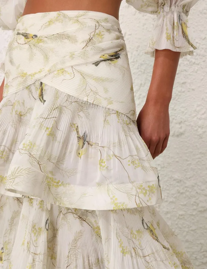 Women Skirts Zimmermann Pleated Tiered Skirt Acacia Birds