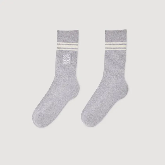 Women Socks SANDRO Embroidered Socks Grey