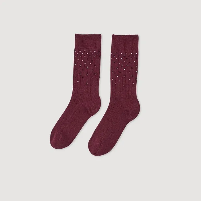 Women Socks SANDRO Rhinestone Socks Burgundy