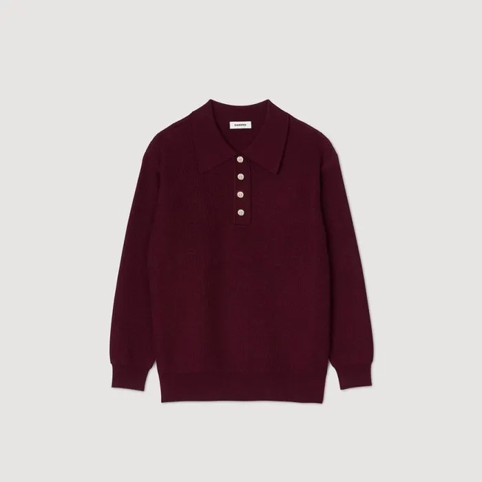 Women Sweaters and Cardigans SANDRO Cable Knit PoloNeck Sweater Burgundy