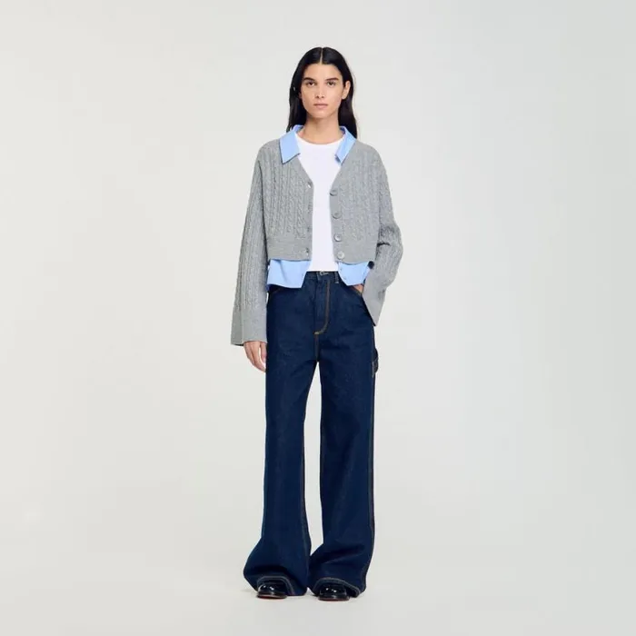 Women Sweaters and Cardigans SANDRO Cardigan With Removable Shirt Collar Grey