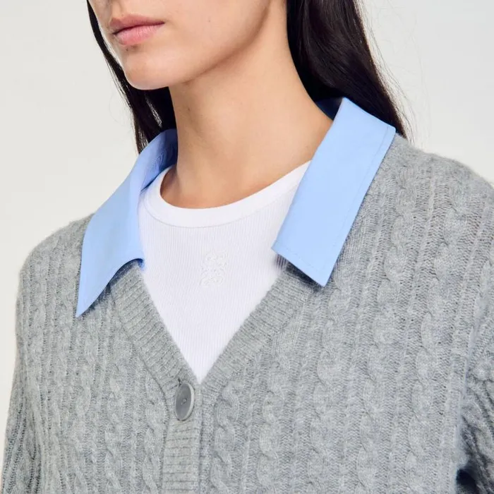 Women Sweaters and Cardigans SANDRO Cardigan With Removable Shirt Collar Grey