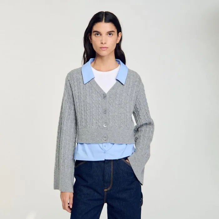 Women Sweaters and Cardigans SANDRO Cardigan With Removable Shirt Collar Grey