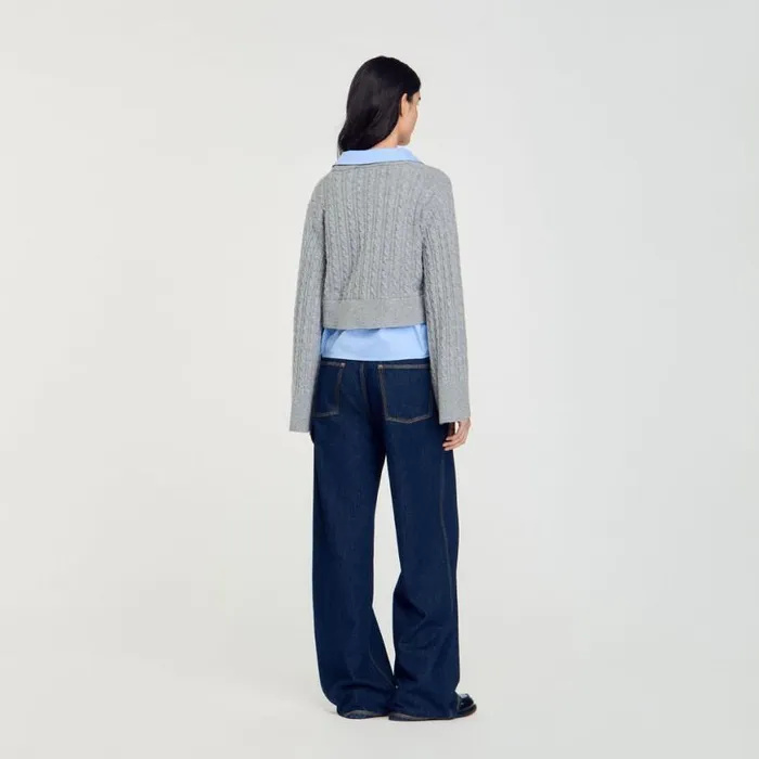 Women Sweaters and Cardigans SANDRO Cardigan With Removable Shirt Collar Grey