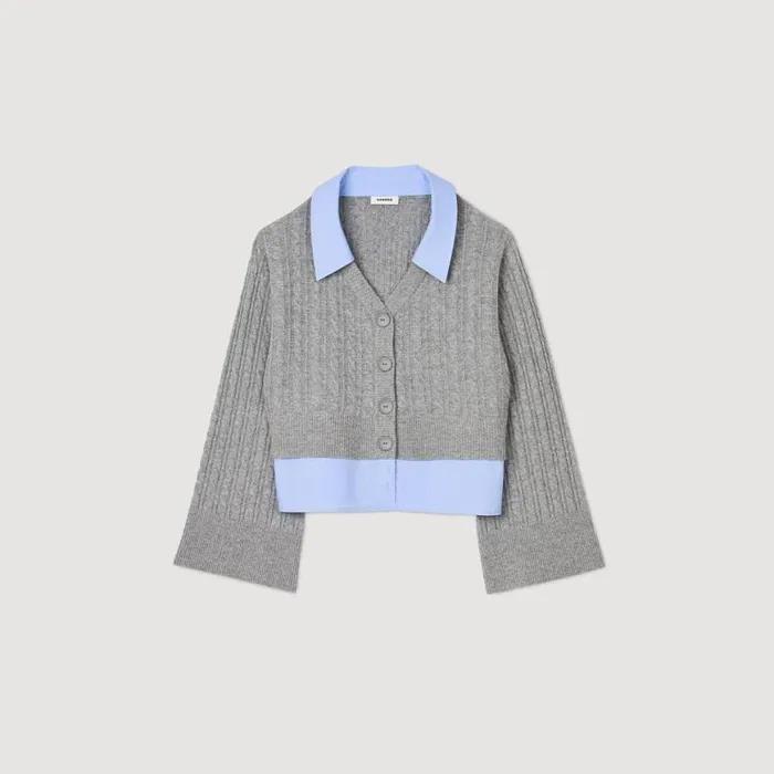 Women Sweaters and Cardigans SANDRO Cardigan With Removable Shirt Collar Grey