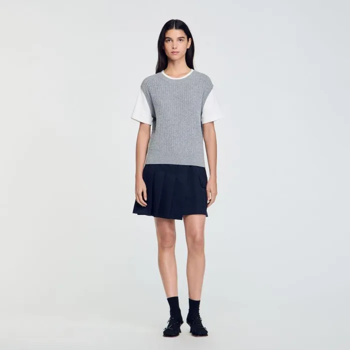 Women Sweaters and Cardigans SANDRO DualMaterial Knit Sweater Grey