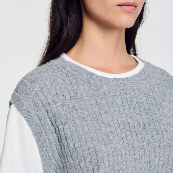 Women Sweaters and Cardigans SANDRO DualMaterial Knit Sweater Grey