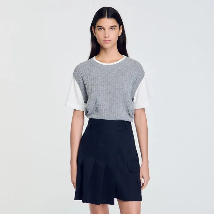 Women Sweaters and Cardigans SANDRO DualMaterial Knit Sweater Grey