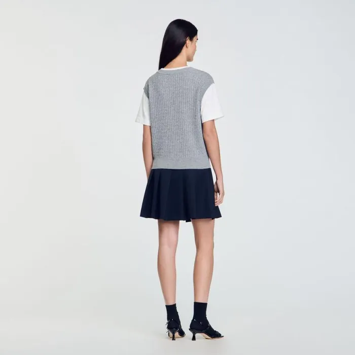Women Sweaters and Cardigans SANDRO DualMaterial Knit Sweater Grey
