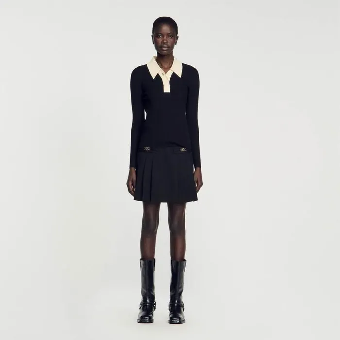 Women Sweaters and Cardigans SANDRO Knit Polo Neck Sweater Black
