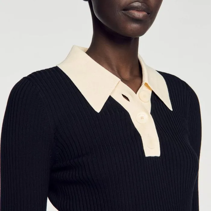 Women Sweaters and Cardigans SANDRO Knit Polo Neck Sweater Black