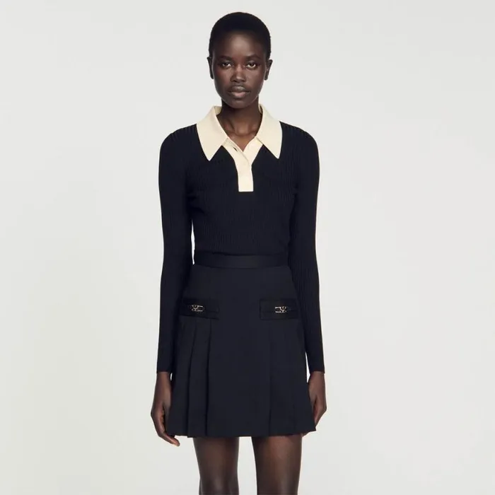 Women Sweaters and Cardigans SANDRO Knit Polo Neck Sweater Black