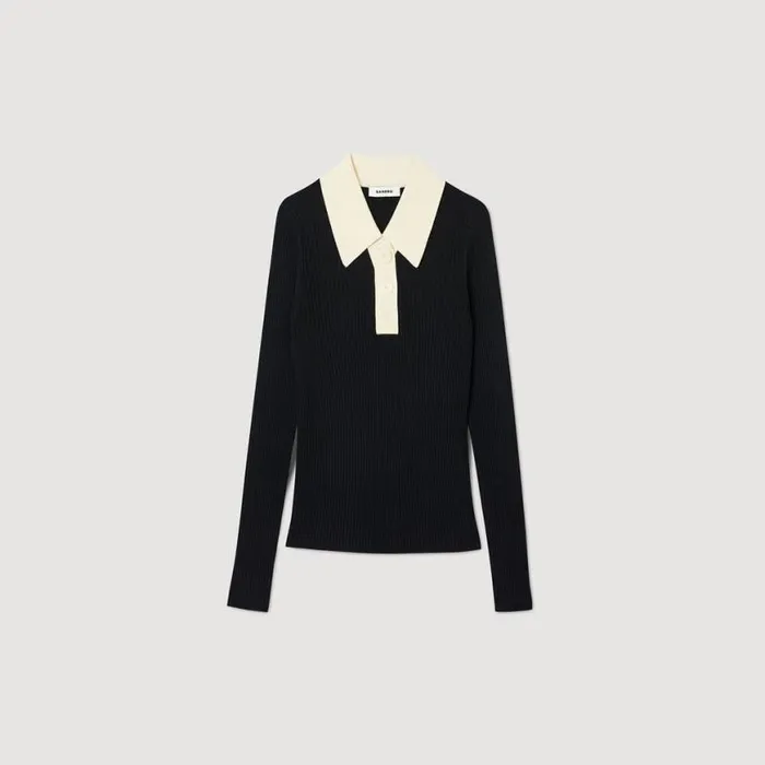 Women Sweaters and Cardigans SANDRO Knit Polo Neck Sweater Black