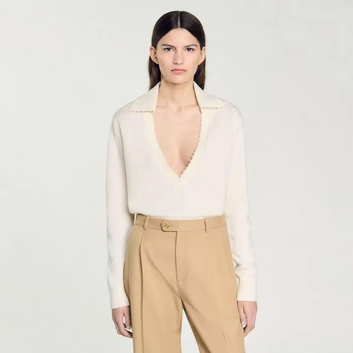 Women Sweaters and Cardigans SANDRO PoloNeck Sweater Ecru