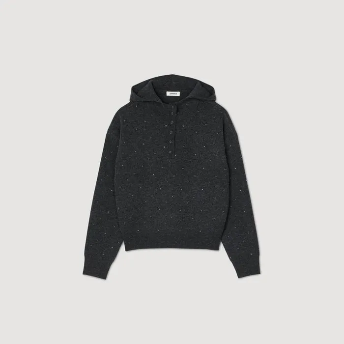 Women Sweaters and Cardigans SANDRO Rhinestone Hooded Sweater Dark Grey Women Sweaters and Cardigans SANDRO Rhinestone Hooded Sweater Dark Grey
