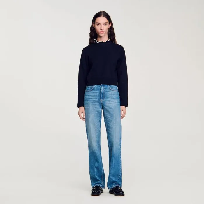 Women Sweaters and Cardigans SANDRO RuffledNeck Sweater Navy Blue