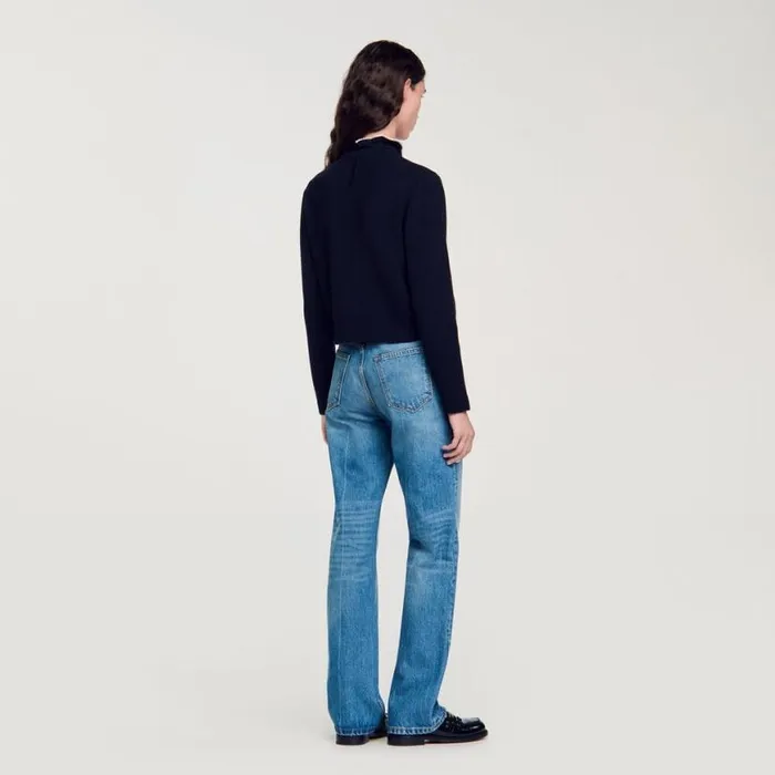 Women Sweaters and Cardigans SANDRO RuffledNeck Sweater Navy Blue