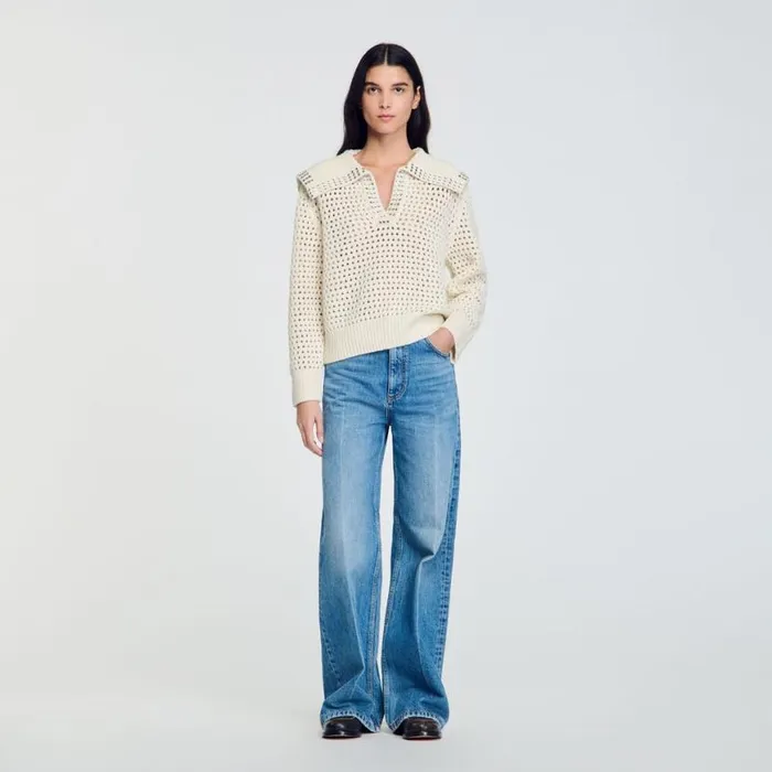 Women Sweaters and Cardigans SANDRO SailorNeck Wool Sweater Ecru