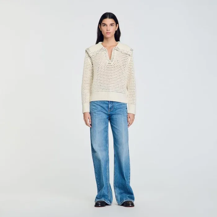 Women Sweaters and Cardigans SANDRO SailorNeck Wool Sweater Ecru
