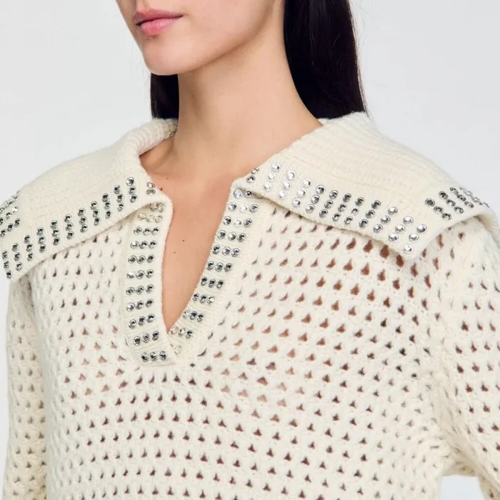 Women Sweaters and Cardigans SANDRO SailorNeck Wool Sweater Ecru