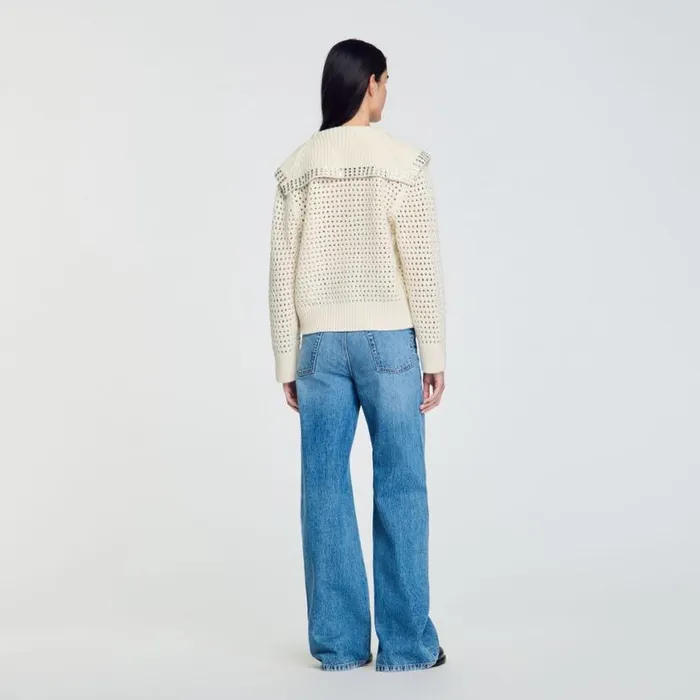 Women Sweaters and Cardigans SANDRO SailorNeck Wool Sweater Ecru