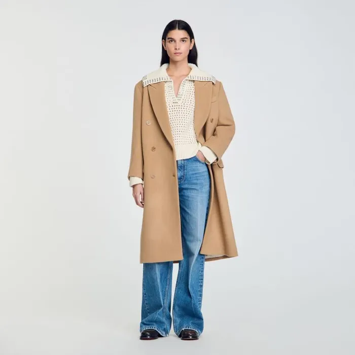 Women Sweaters and Cardigans SANDRO SailorNeck Wool Sweater Ecru