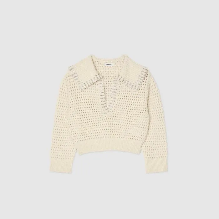 Women Sweaters and Cardigans SANDRO SailorNeck Wool Sweater Ecru