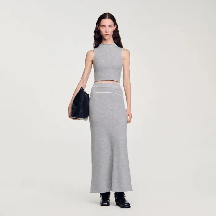 Women Sweaters and Cardigans SANDRO Sleeveless Knitted Crop Top Grey