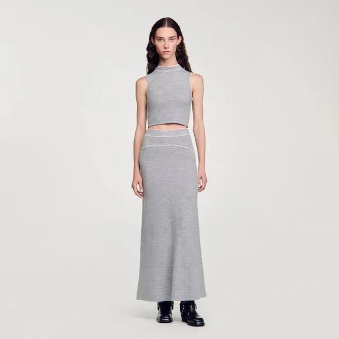 Women Sweaters and Cardigans SANDRO Sleeveless Knitted Crop Top Grey