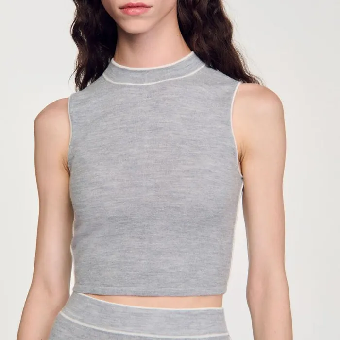 Women Sweaters and Cardigans SANDRO Sleeveless Knitted Crop Top Grey