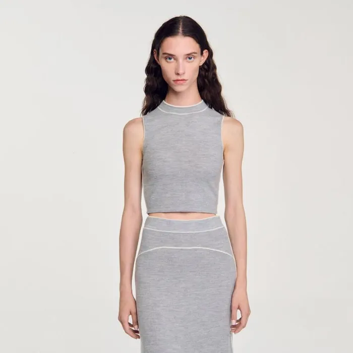Women Sweaters and Cardigans SANDRO Sleeveless Knitted Crop Top Grey