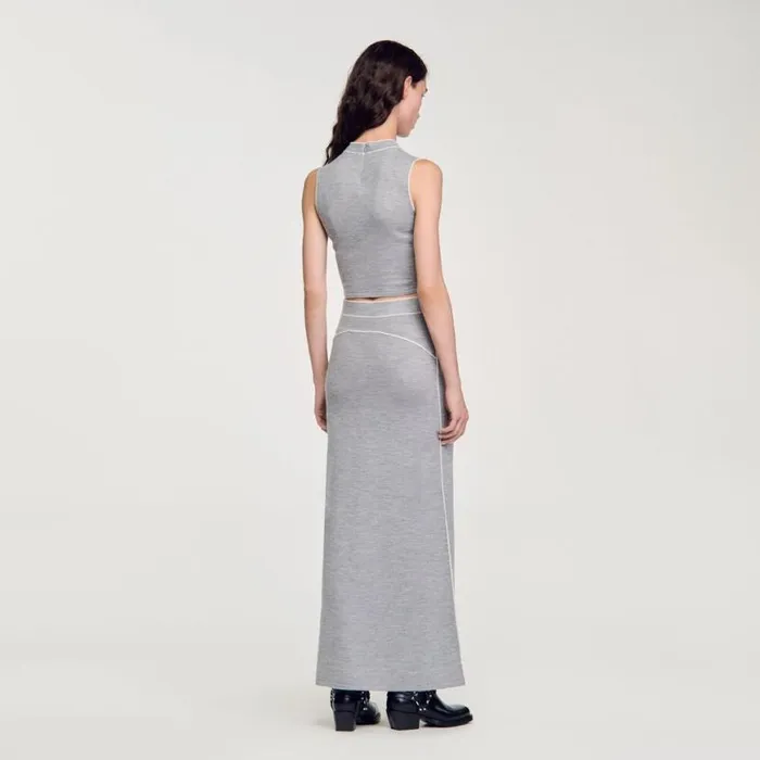 Women Sweaters and Cardigans SANDRO Sleeveless Knitted Crop Top Grey