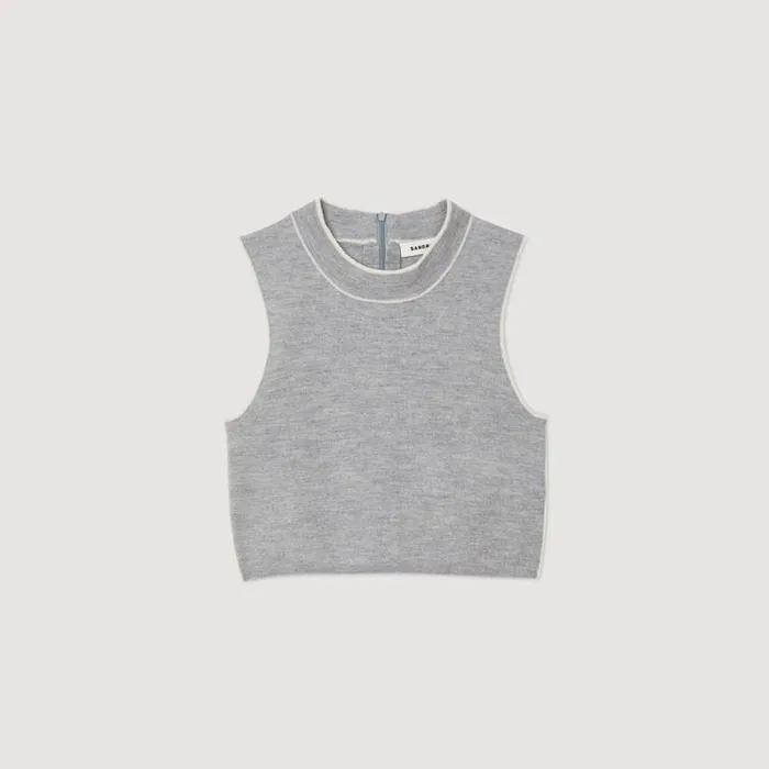 Women Sweaters and Cardigans SANDRO Sleeveless Knitted Crop Top Grey
