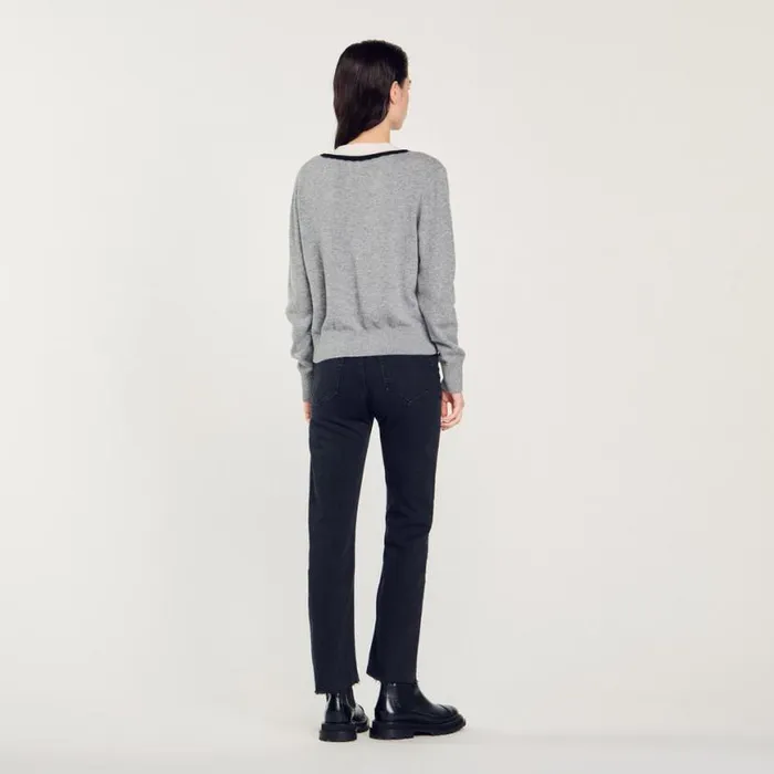 Women Sweaters and Cardigans SANDRO Sweater With Contrasting Deep Vneck Mocked Grey