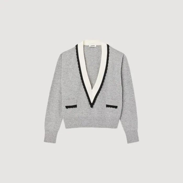 Women Sweaters and Cardigans SANDRO Sweater With Contrasting Deep Vneck Mocked Grey
