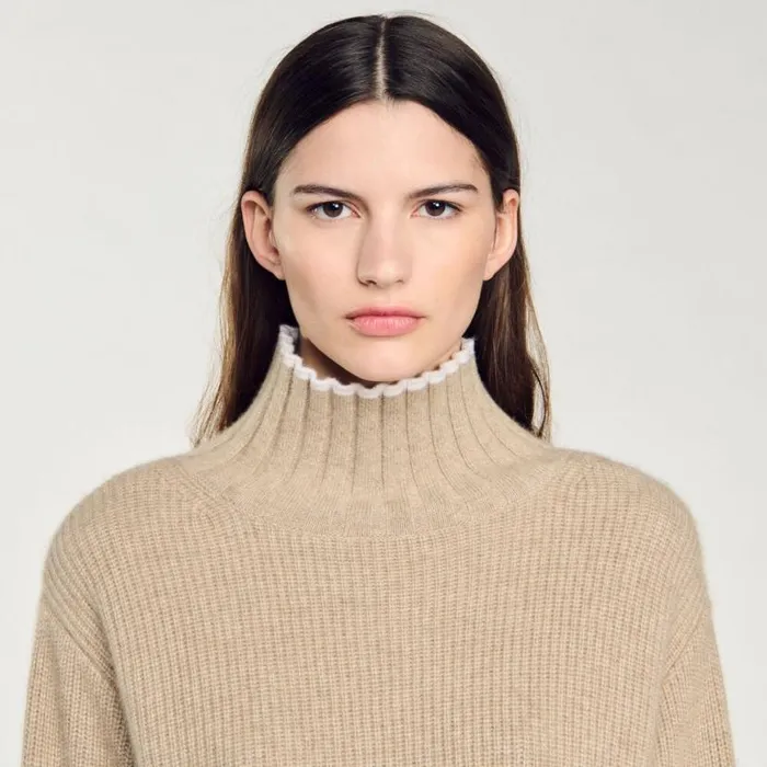 Women Sweaters and Cardigans SANDRO Turtleneck Jumper Beige